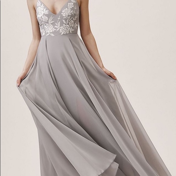 BHLDN Dresses & Skirts - BHLDN Anthropologie Sadia Embroidered Maxi Dress Grey White Size 4